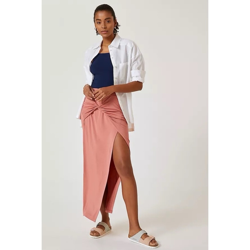 NWT Anthropologie Daily Practice The Bluebell Island Twist Front Midi Skirt Pink
